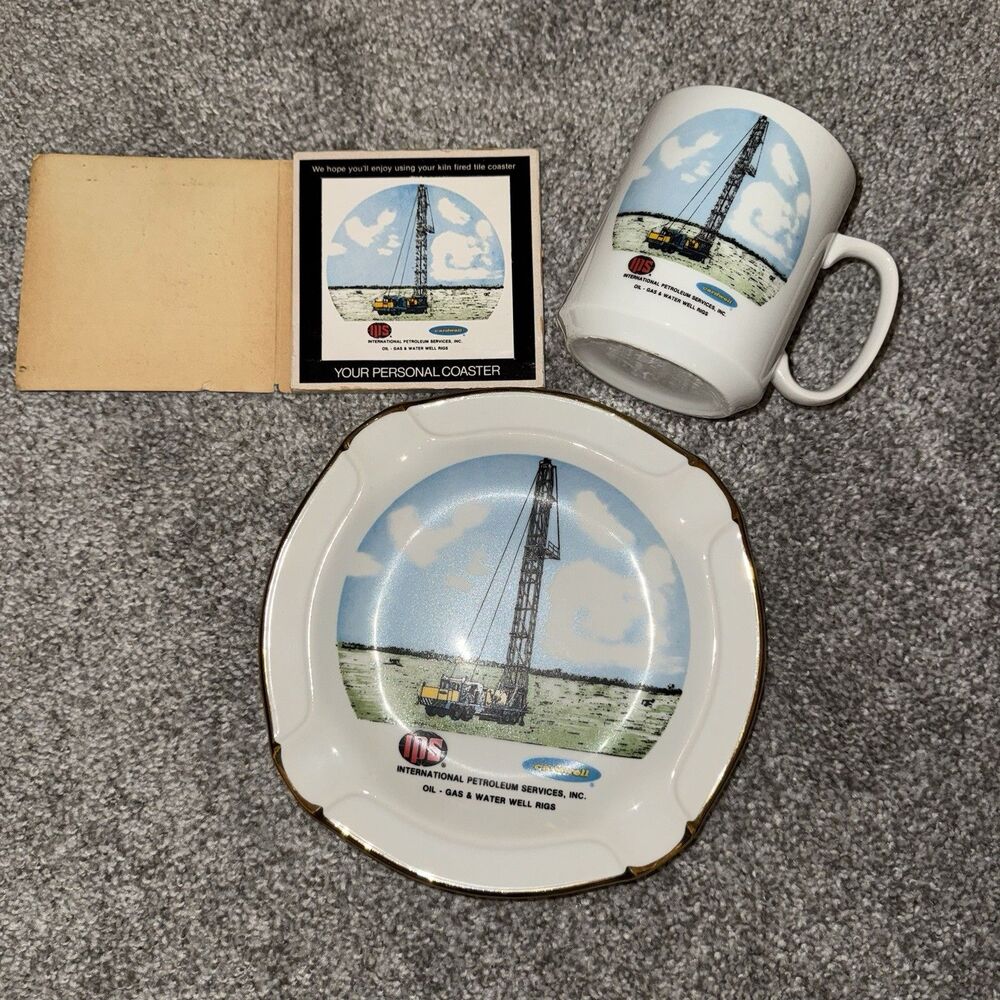 Vtg Oil Gas Drilling Rig Mug Ashtray & Coaster International Petroleum Service